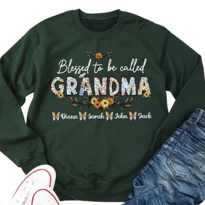 Blessed To Be Called Grandma Custom Grandkids Names Sweatshirt, Custom Floral Grandma Sweatshirt 2D0231