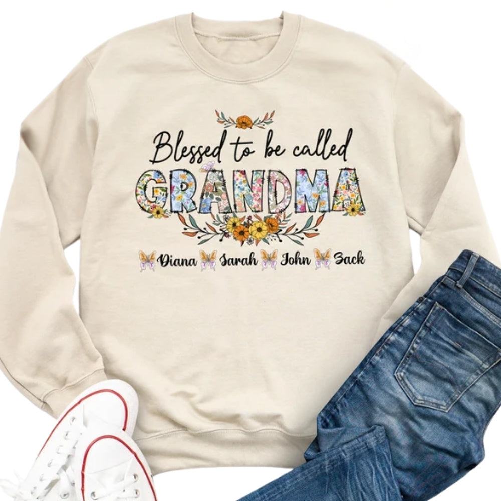 Blessed To Be Called Grandma Custom Grandkids Names Sweatshirt, Custom Floral Grandma Sweatshirt 2D0231