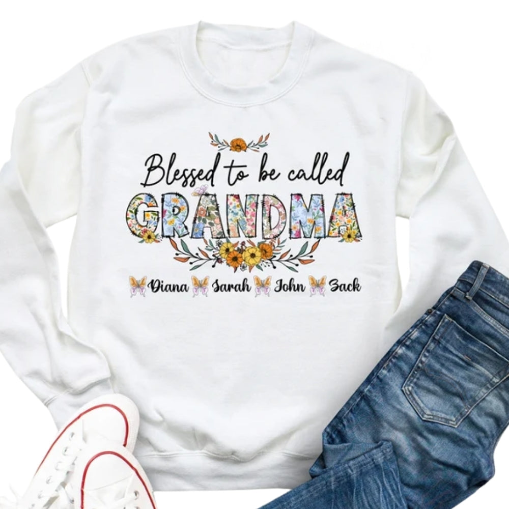 Blessed To Be Called Grandma Custom Grandkids Names Sweatshirt, Custom Floral Grandma Sweatshirt 2D0231