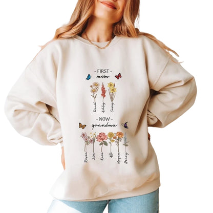 Custom First Mom Now Grandma Birthflower Sweatshirt, Custom From Mother To Grandmother Sweater 2D0233