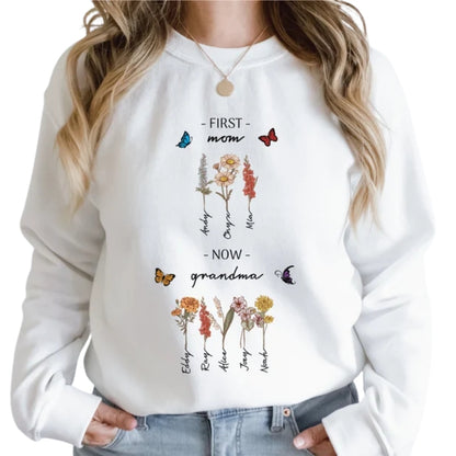 Custom First Mom Now Grandma Birthflower Sweatshirt, Custom From Mother To Grandmother Sweater 2D0233