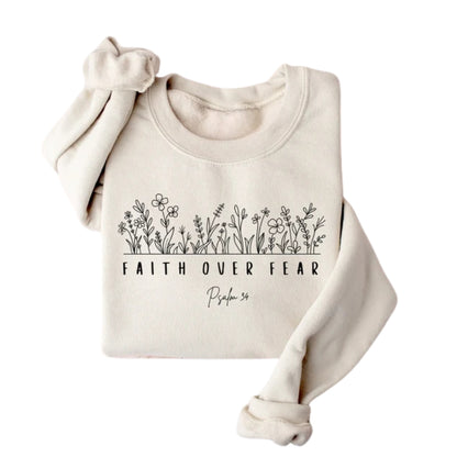 Faith Over Fear Psalm 34 Bible Verse Floral Sweatshirt, Christian Faith Sweatshirt 2D0296