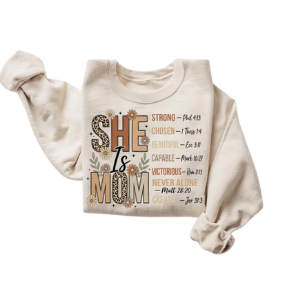 She Is Mom Christian Bible Verse Sweatshirt, Christian Faith Sweatshirt For Mom 2D1002