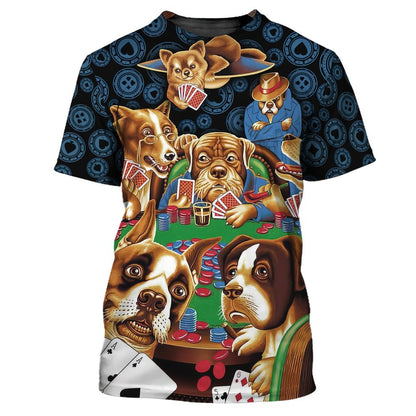Poker Dogs 3D Tshirt, Funny Dog All Over Printed Shirt, Poker Shirt TO0821