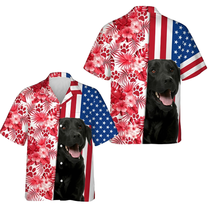 Black Labrador Tropical USA Flag Hawaiian Shirt, Black Labrador Hawaiian Shirt For Dog Lover HE0772