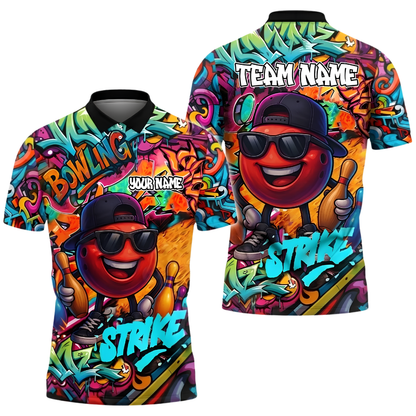 Custom Funny Ball Graffiti Bowling Polo Shirt Mens, Custom Graffiti Bowling Team Shirt BZ1026