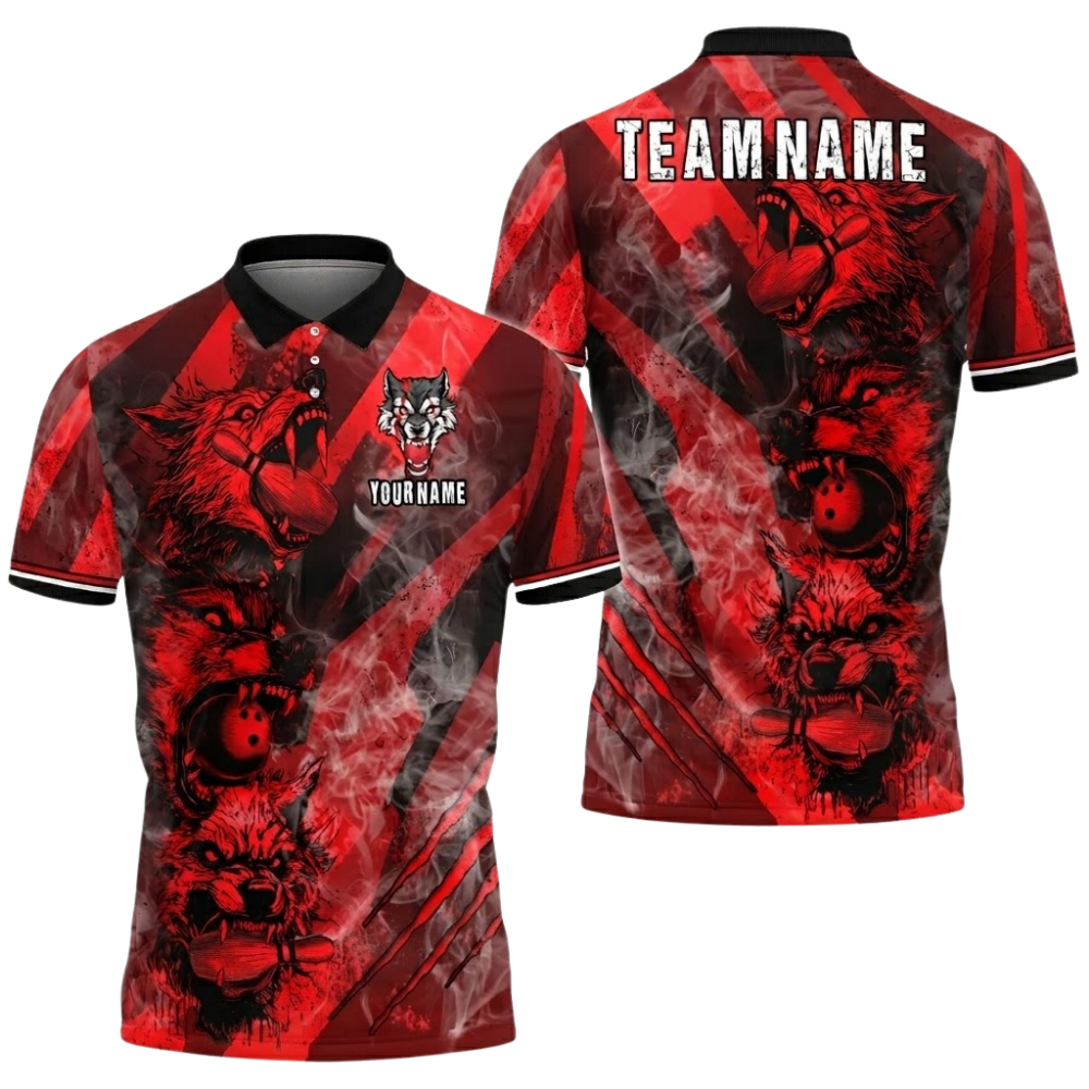 Custom Wolf Blue Smoke Bowling Polo Shirt For Men, Custom Wolf Bowling Team Shirts BZ0753