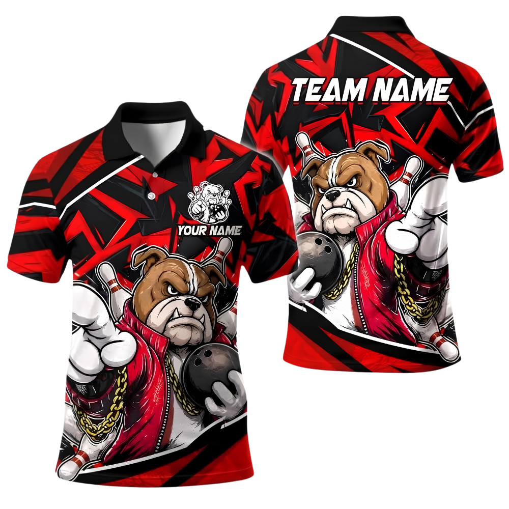 Custom Pitbull Bowling Polo Shirt For Men, Custom Dog Team Bowling Shirt BE0258