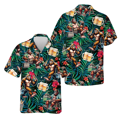 Bigfoot And Beer Tropical Men's Hawaiian Shirt, Sasquatch Bigfoot Hawaiian Shirt HE0617