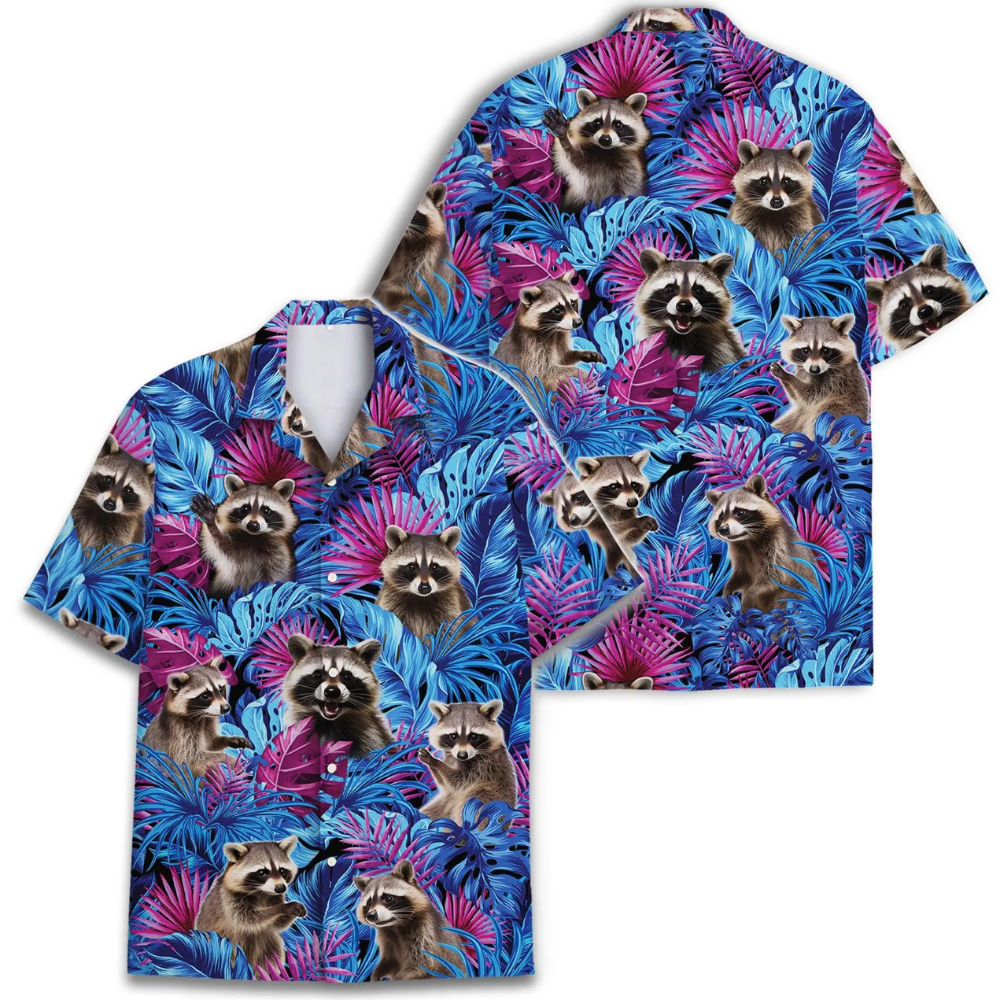 Raccoon Tropical Blue Purple Hawaiian Shirt Men Women, Raccoon Hawaiian Shirt HE0731
