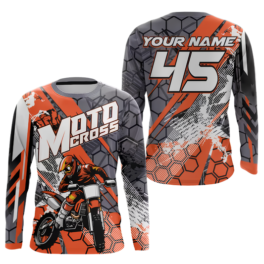 Custom Grunge Hexagon Men's Motocross Long Sleeve Jersey, Custom Dirt Bike Shirts MZ0151