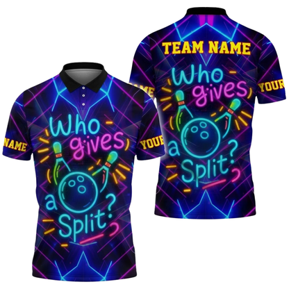 Who Gives A Split Custom Neon Bowling Mens Polo Shirt, Funny Custom Team Bowling Shirts BZ0840