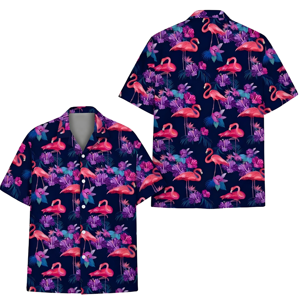 Flamingo Tropical Purple Pink Hawaiian Shirt, Flamingo Hawaiian Shirt With Pocket HE0743