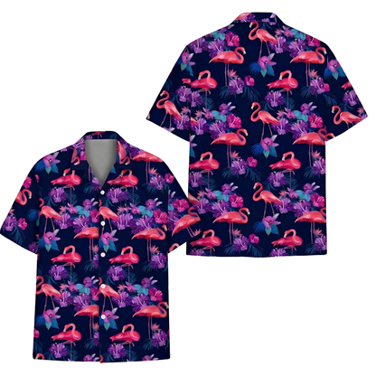 Flamingo Tropical Purple Pink Hawaiian Shirt, Flamingo Hawaiian Shirt With Pocket HE0743