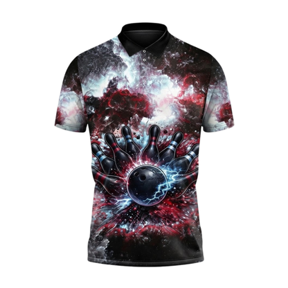 Custom Team Thunder Smoke Red Bowling Polo Shirt Men, Custom Bowling Shirt BZ0798