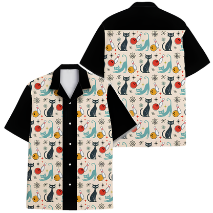 Retro Cat Bowling Hawaiian Shirt Men Women, Retro Bowling Shirt For Cat Lover BE0243