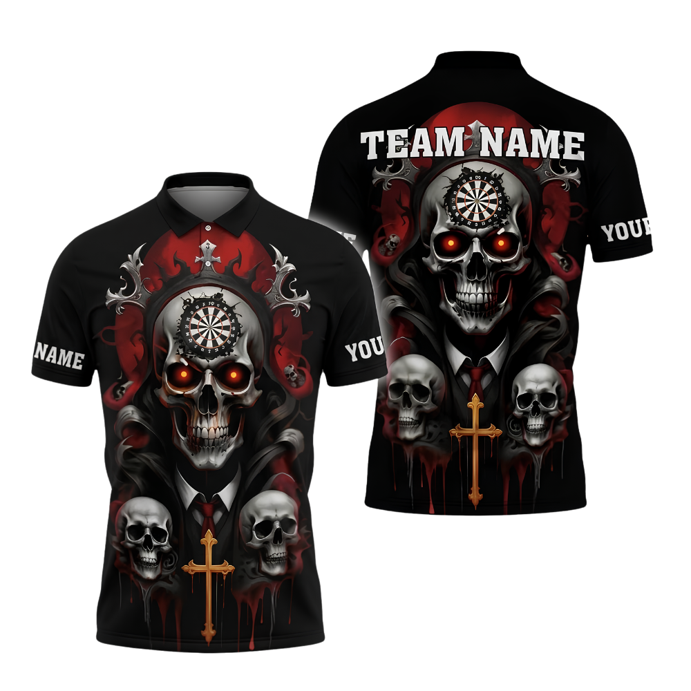 Custom Skull Red Darts Polo Shirt For Men, Custom Skull Darts Team Shirt DZ0162
