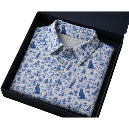 Labrador Golf Polo Shirt For Men Toile de Jouy, Labrador Golf Shirt For Dog Lover GE0475
