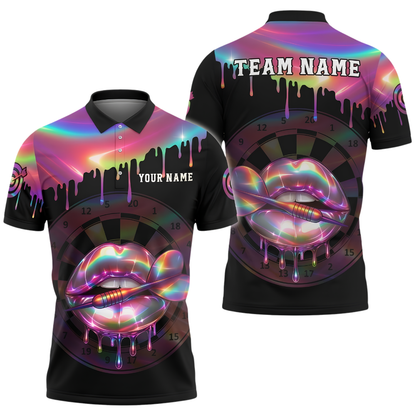 Neon Lips Custom Mens Darts Polo Shirt For Men, Custom Team Neon Dart Shirts DZ0156