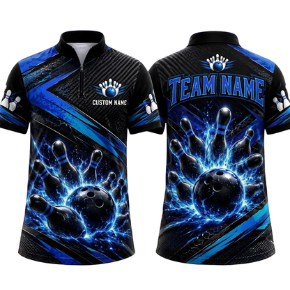 Custom Team Blue Lightning Bowling Jersey For Men, Custom Bowling Shirt BE0256