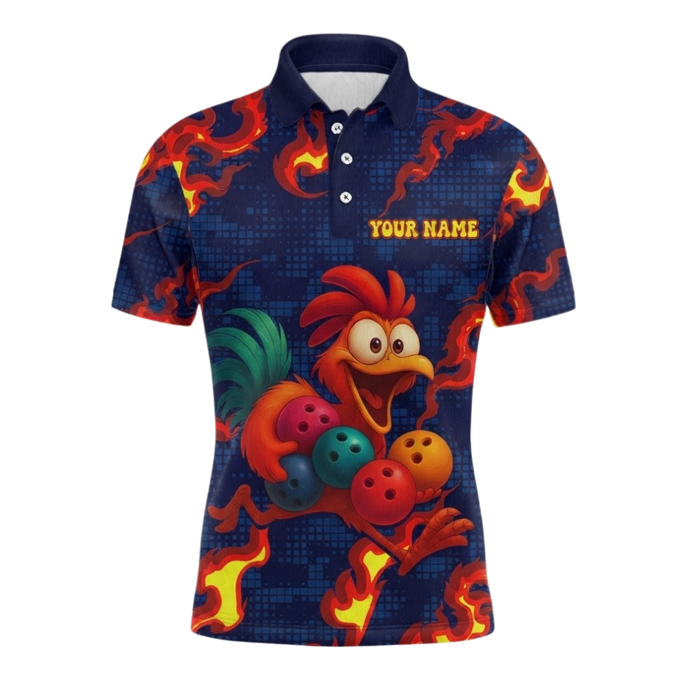 Custom Funny Chicken Bowling Polo Shirt For Men, Custom Chicken Bowling Team Shirts BZ0631