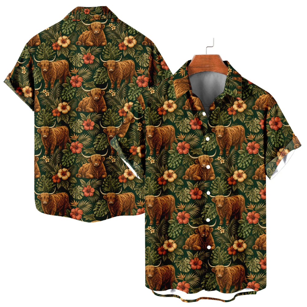 Highland Cow Tropical Hawaiian Shirt For Men Women, Highland Cow Hawaiian Shirt HE0700