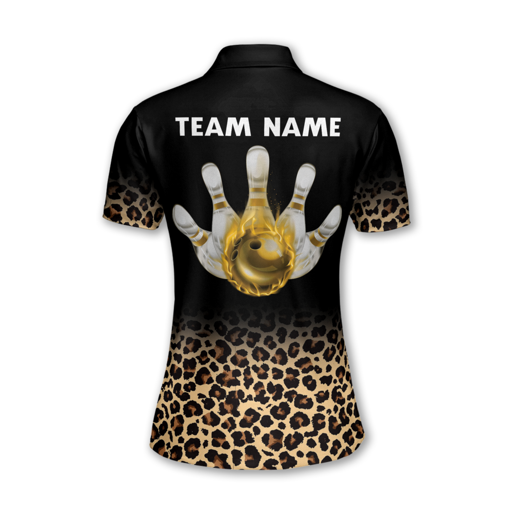 Custom Leopard Flame Bowling Polo Shirt For Ladies, Women's Custom Leopard Bowling Team Shirts BW0163