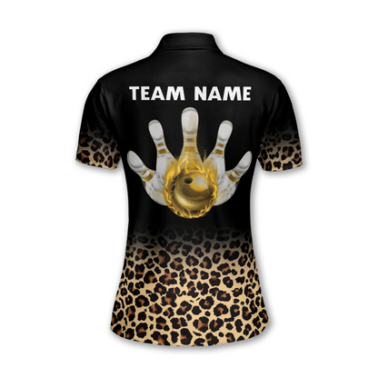 Custom Leopard Flame Bowling Polo Shirt For Ladies, Women's Custom Leopard Bowling Team Shirts BW0163
