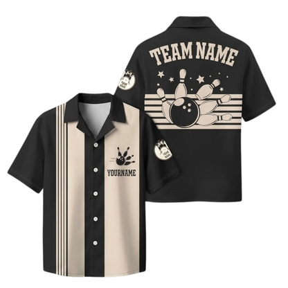 Custom Vintage Black Bowling Hawaiian Shirt For Men, Custom Team Bowling Shirts Vintage BE0236