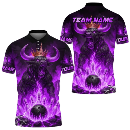 King Bull Custom Mens Flame Bowling Polo Shirt, Custom Bull Bowling Team Shirts BE0221