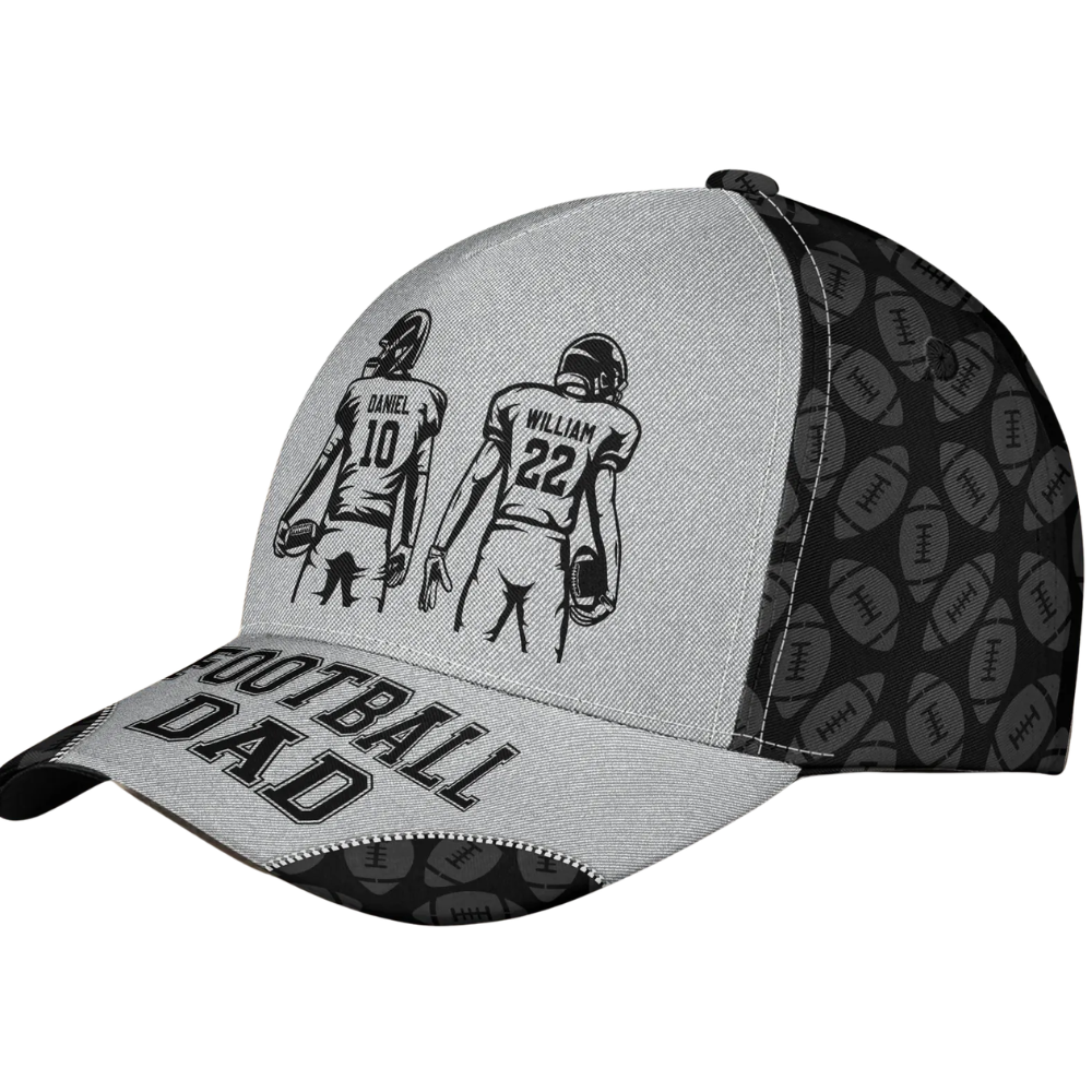 Personalized Football Dad Baseball Cap With Kids Name, Custom Football 3D Cap For Dad CP0638