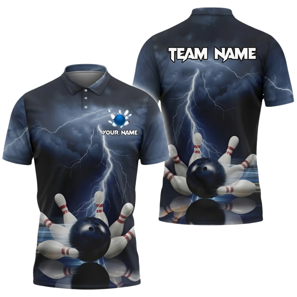 Thunder Lightning Custom Mens Bowling Polo Shirt, Custom Thunder Team Bowling Shirts BZ0845