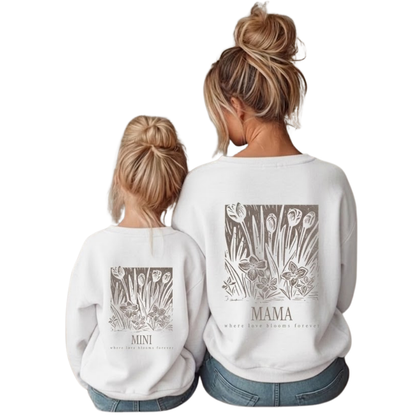 Mama And Mini Where Love Blooms Forever Boho Floral Sweatshirt, Matching Floral Mommy And Mini Sweatshirt ET1399