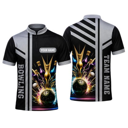 Custom Team Gold Pins Bowling Jersey For Men, Custom Bowling Team Shirt BE0245