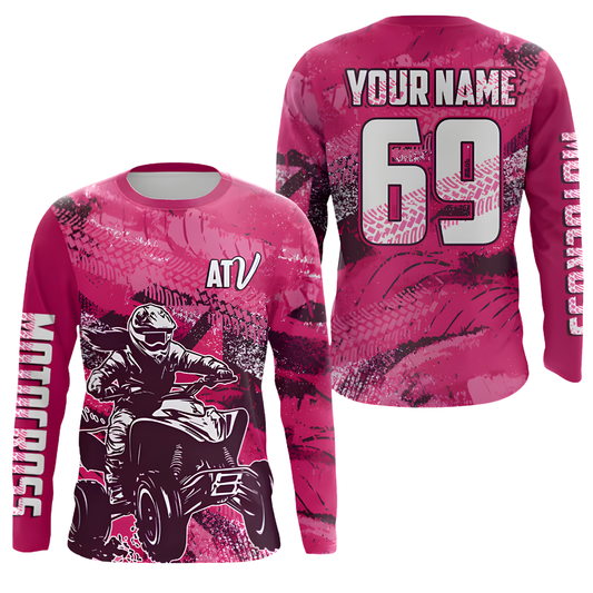 Custom ATV Racing Pink Long Sleeve Motocross Jersey For Men, Custom ATV Dirt Bike Shirts MZ0132