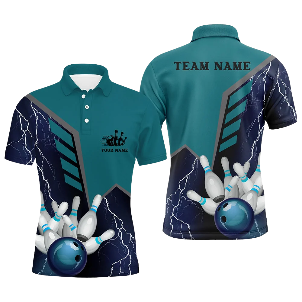 Custom Thunder Teal Bowling Polo Shirt For Men, Custom Team Bowling Shirt BZ0843