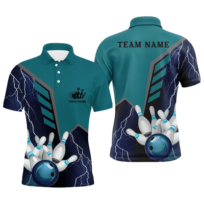 Custom Thunder Teal Bowling Polo Shirt For Men, Custom Team Bowling Shirt BZ0843