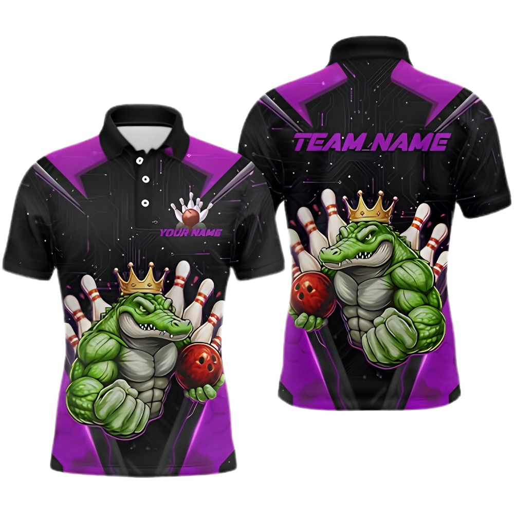 Custom Alligator Bowling Polo Shirt Mens, Custom Team Alligator Bowling Shirts BZ0880