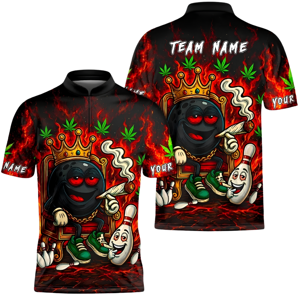 Custom Funny Smoking Ball Men's Flame Bowling Jersey, Custom Funny Bowling Shirt For Team BZ1027