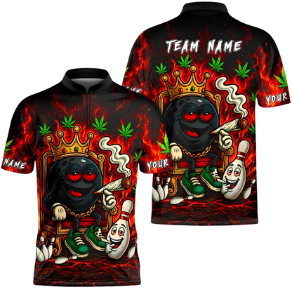 Custom Funny Smoking Ball Men's Flame Bowling Jersey, Custom Funny Bowling Shirt For Team BZ1027