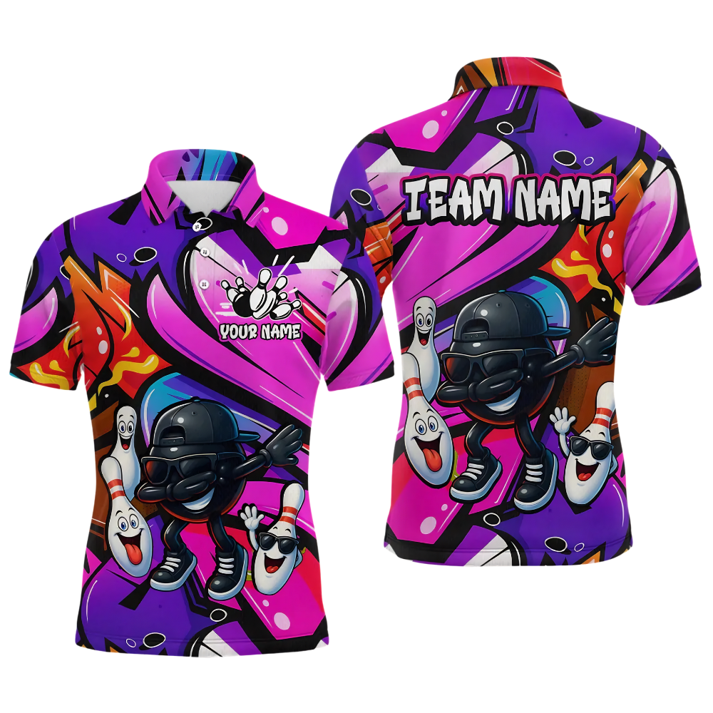 Funny Pins And Ball Custom Graffiti Bowling Polo Shirt Men, Custom Bowling Team Shirt BZ0957