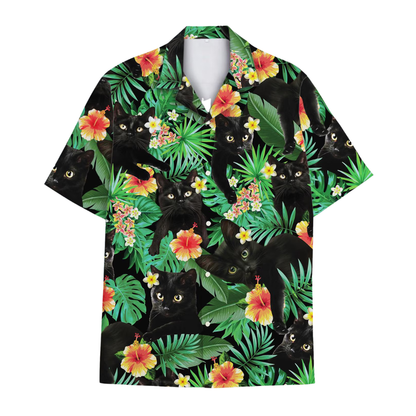Tropical Black Cat Hawaiian Shirt Men Women, Cat Hawaiian Shirt HE0551