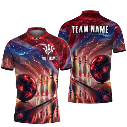 Custom Neon American Flag Bowling Polo Shirt For Men, Custom Patriotic Bowling Team Shirts BZ0906