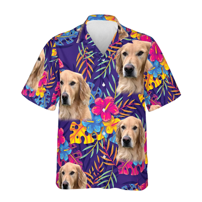 Custom Dog Photo Purple Floral Tropical Hawaiian Shirt, Personalized Pet Face Hawaiian Shirt For Men Women HE0456