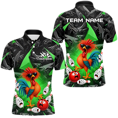 Custom Funny Chicken Bowling Polo Shirt For Men, Custom Chicken Team Bowling Shirt BZ0951