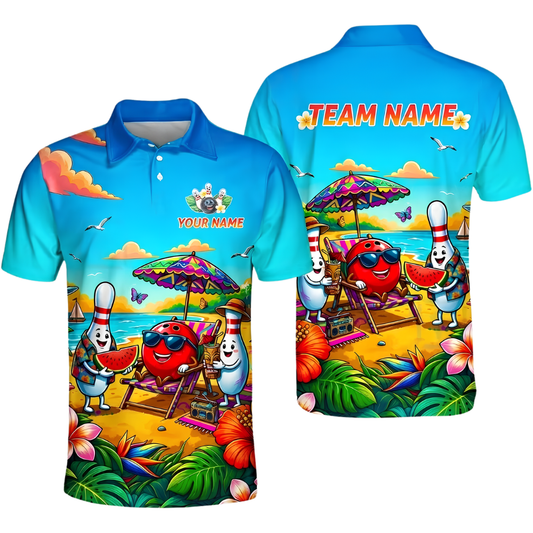 Custom Tropical Beach Bowling Polo Shirt For Men, Custom Team Tropical Bowling Shirt BZ1034