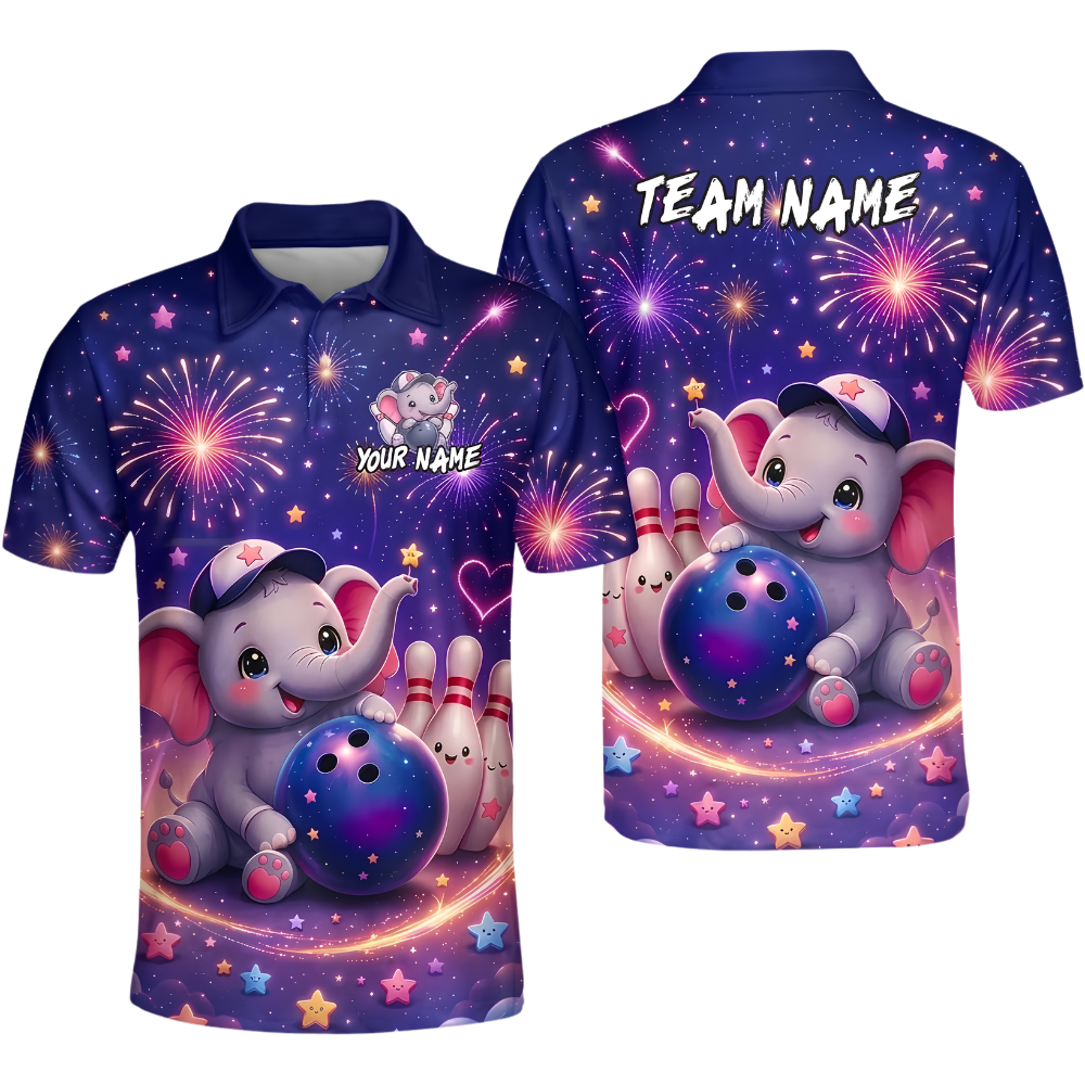 Cute Elephant Custom Bowling Polo Shirt For Men, Custom Elephant Team Bowling Shirt BZ0956