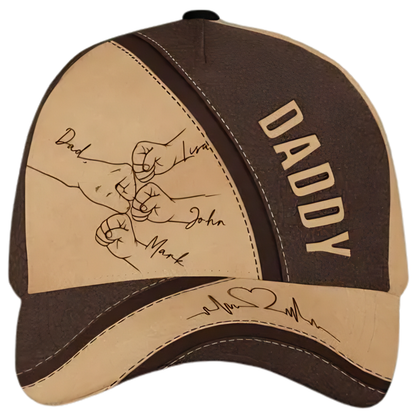 Custom Daddy Fist Bump Baseball Cap With Kid Names, Custom Father Day Caps CP0519