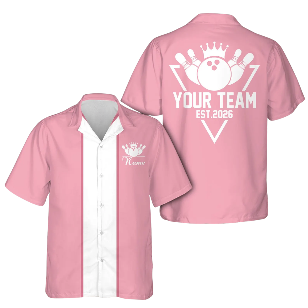 Custom Blue White Vintage Bowling Hawaiian Shirt With Year For Men, Custom Vintage Bowling Shirt BE0199