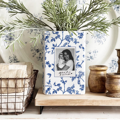 Personalized Toile de Jouy Photo Wedding Ceramic Book Vase For Mom, Custom Mother Of The Bride Groom Book Vase WD0638